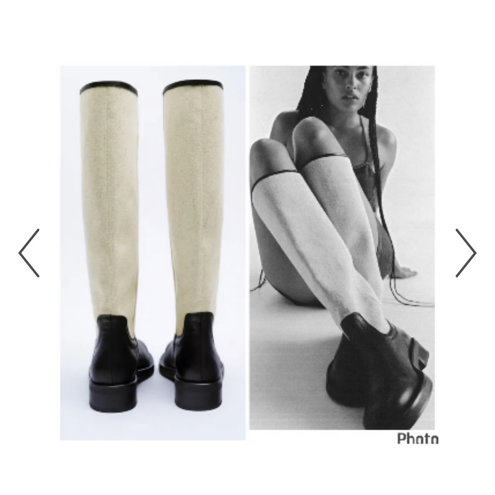 ZARA Combined Leather and Linen Knee High Boots Color block Size 7.5 / 38 RARE - Picture 4 of 14